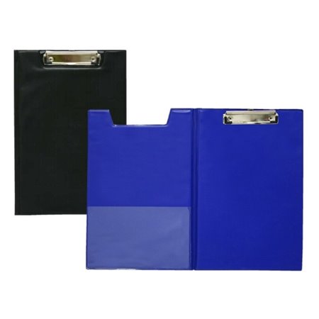 Pasta Biskmark em PVC com Clipe Metálico Superior - Tamanho A4 - Bolso Interno - Cores Aleatórias Azul/Preto