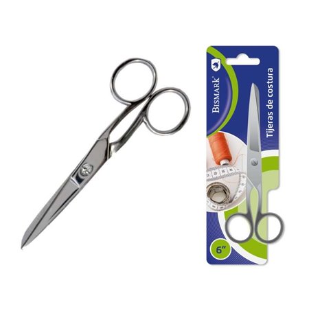Tesoura de costura Bismark em aço inoxidável, 15,2 cm - Fixação por parafuso - Pressão constante entre as lâminas - Embalagem bl
