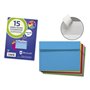 Pacote com 15 envelopes de papel Bismark, 90 g/m² - Dimensões 120 x 165 mm - Fecho autoadesivo - Cores sortidas