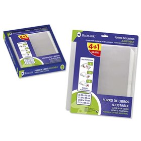 Pacote com 5 capas para livros em polipropileno Bismark de 290 mm - Aba ajustável - Encapamento fácil em 3 etapas - Sem necessid