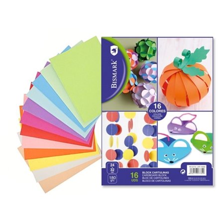 Pacote com 16 folhas de cartão Bismark, 180 g/m² - Tamanho 24 x 32 cm - Cores sortidas