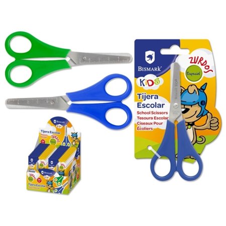 Tesoura escolar infantil Bismark para canhotos - Cabos de plástico - Pontas arredondadas - Azul e verde