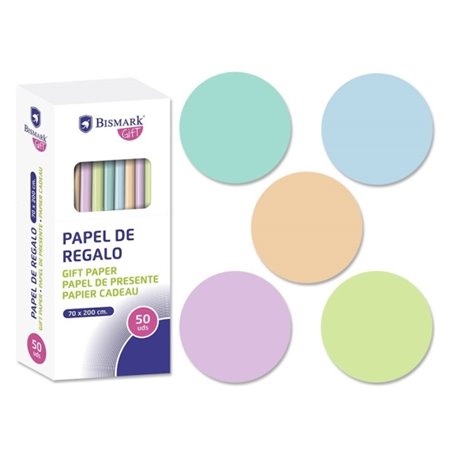 Rolo de Papel de Presente Bismark em Tons Pastel - Mede 70cm x 200cm - 5 Cores Pastel