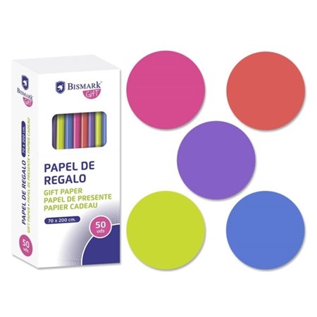Rolo de Papel de Presente Neon Bismark - Mede 70cm x 200cm - 5 Cores Neon