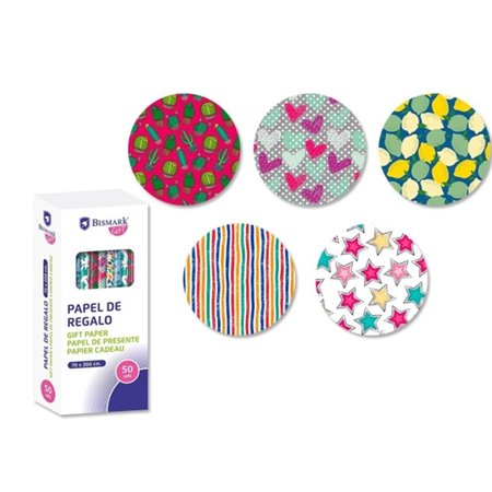 Rolo de Papel de Presente Bismark Moments - Mede 70cm x 200cm - 5 Estampas Diferentes