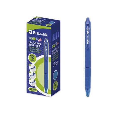 Caneta apagável Bismark com clipe - Ponta de 0,7 mm - Empunhadura emborrachada - Azul