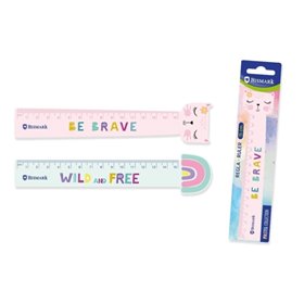 Régua Bismark de 15 cm com Decorações de Frases Motivacionais - Feita de Plástico - Ideal para a Escola - 2 Modelos Diferentes