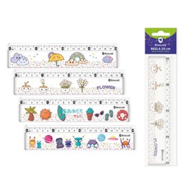 Régua Bismark de 20 cm com contas coloridas no interior - Feita de plástico - Ideal para a escola - 4 modelos diferentes