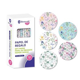 Papel de embrulho Bismark Nature em rolo - Mede 70 cm x 200 cm - 5 designs diferentes - 10 rolos por design