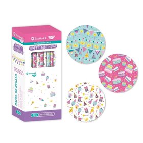 Rolo de Papel de Presente de Aniversário Bismark - Mede 70cm x 200cm - 3 Designs Diferentes