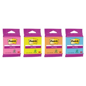 Bloco de notas adesivas reposicionáveis Post-it Super Sticky com 45 unidades - Formato quadrado - 76x76mm - Cores sortidas