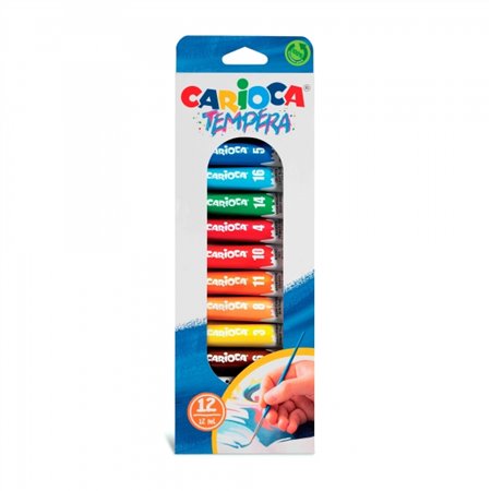 Carioca Pacote com 12 Tubos de Tinta Têmpera de 12ml - Cores Super Laváveis - Alto Rendimento - Aplicável em Materiais Porosos -