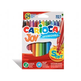 Kit com 24 Marcadores Carioca Joy - Tinta Super Lavável - Ponta Fina de 2,8 mm - Ponta Bloqueada - Tampa Ventilada - Cores Sorti
