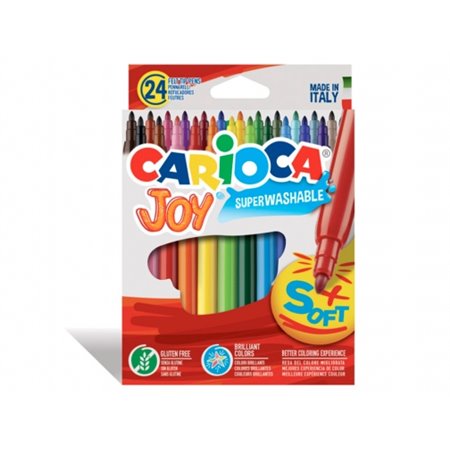 Kit com 24 Marcadores Carioca Joy - Tinta Super Lavável - Ponta Fina de 2,8 mm - Ponta Bloqueada - Tampa Ventilada - Cores Sorti