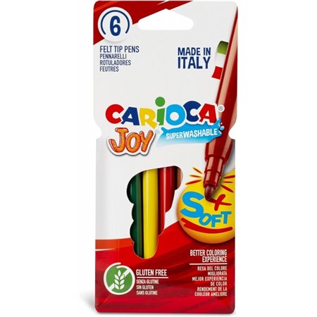 Conjunto de 6 marcadores de ponta fina Carioca Joy em papelão - Ponta de 2,6 mm - Super laváveis - Ideais para desenho e coloraç