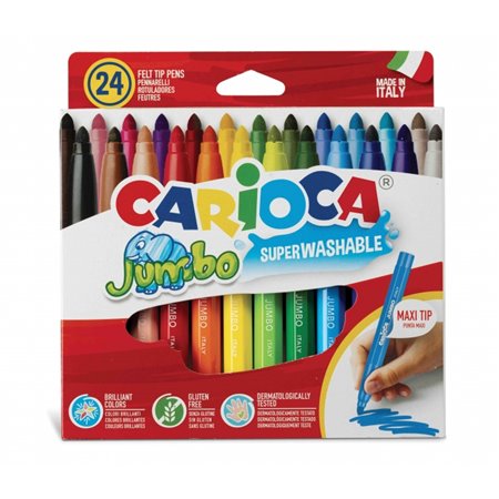 Conjunto Carioca Jumbo com 24 Marcadores - Corpo Maxi Octogonal - Tinta Super Lavável - Ponta Maxi Bloqueada de 6mm - Tampa Vent