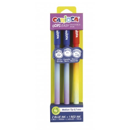 Carioca Oops Easy - Pacote com 3 Canetas Apagáveis com Ponta de 0,7 mm - Tinta Termossensível - Corpo com Efeito Degradê - Borra
