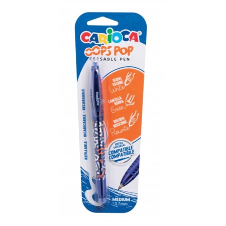 Caneta Apagável Carioca Oops Pop - Sensível ao Calor - Empunhadura Texturizada - Ponta de 0,7 mm - Borracha Dupla - Refis Compat
