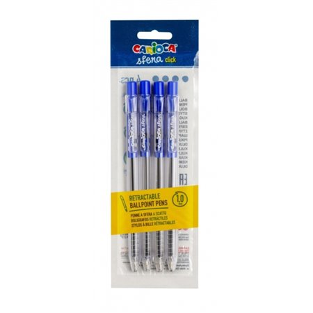 Conjunto de 4 Canetas Retráteis Carioca Sfera - Ponta de 1mm - Clique Fácil e Confortável - Escrita Suave e Fluida - Azul