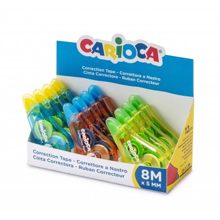 Fita Corretiva Carioca, Pacote com 12 Unidades - Cobertura Total - Reescrevível Imediatamente - Ideal para Qualquer Tipo de Pape