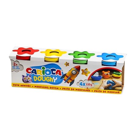 Carioca Doughy Pack com 4 potes de massa de modelar de 110g - Macia e flexível - Fácil de amassar e moldar - Ideal para iniciant