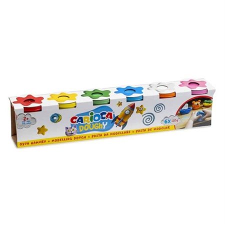 Carioca Doughy Pack com 6 potes de massa de modelar de 110g - Macia e flexível - Fácil de amassar e moldar - Ideal para iniciant