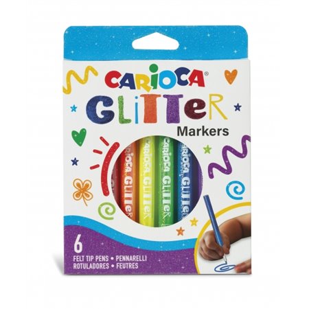 Caixa com 6 Marcadores Carioca Glitter - Ponta de 1mm - Tinta Líquida à Base de Água - Ponta de Alta Qualidade - Efeito Glitter 