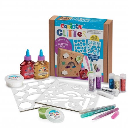 Kit Carioca Glitter Creator com 13 produtos de glitter e 26 estênceis - 2 frascos de cola com glitter - 2 potes de massa de mode