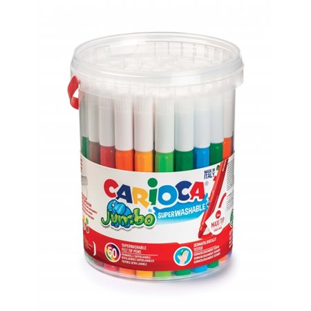 Carioca Pacote Jumbo com 50 Marcadores - Corpo Maxi Octogonal - Tinta Super Lavável - Ponta Maxi Bloqueada de 6mm - Tampa Ventil