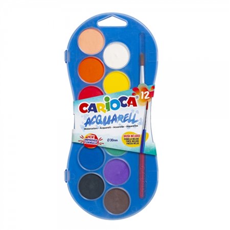 Conjunto de 12 pastilhas de aquarela Carioca Ø 30mm - Cores vibrantes - Fáceis de misturar - Cores sortidas