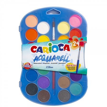 Conjunto de 24 pastilhas de aquarela Carioca Ø 30mm - Cores vibrantes - Fáceis de misturar - Cores sortidas