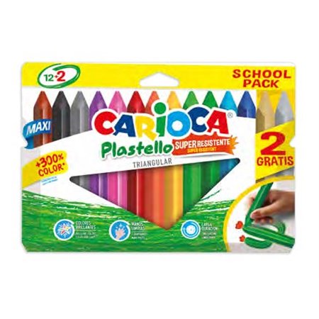 Carioca Plastello Maxi Pack com 12+2 recipientes triangulares de plasticina - Brilhantes e laváveis - Cores sortidas