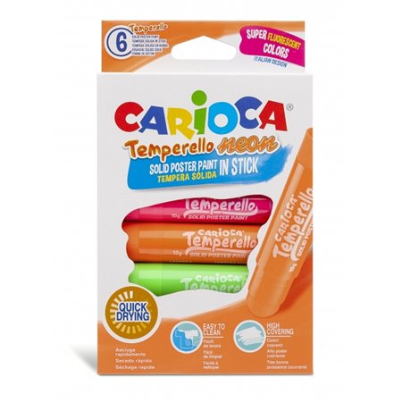 Carioca Temperello Neon - Kit com 6 Tintas Têmpera Sólidas - Cores Vibrantes e Laváveis - Ótima Cobertura - Fácil de Misturar - 