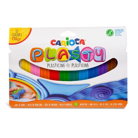 Carioca Plasty - Pacote com 12 Massas de Modelar Sortidas - Fácil de Usar - Não Seca - Reutilizável - Cores Vibrantes e Misturáv