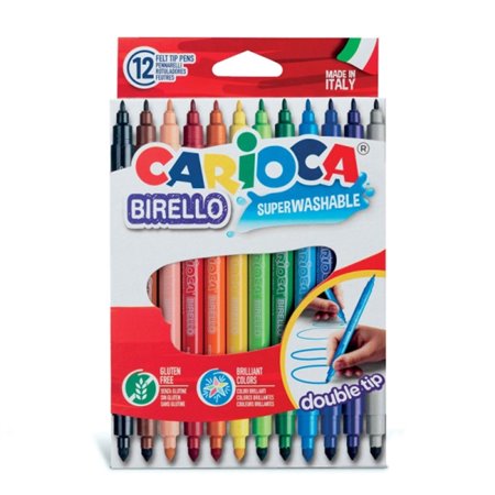 Conjunto de 12 marcadores Carioca Birello - Pontas duplas fina e média - Tinta super lavável e atóxica - Removíveis da pele e te