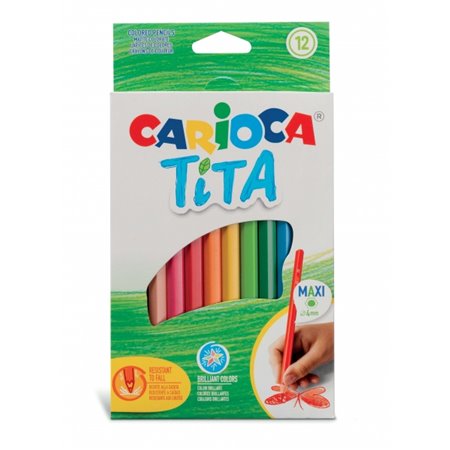 Carioca Tita Maxi Pack com 12 Lápis de Resina - Cores Vibrantes e Laváveis - Escrita Suave - Mina de 4mm Segura e Durável - Não 