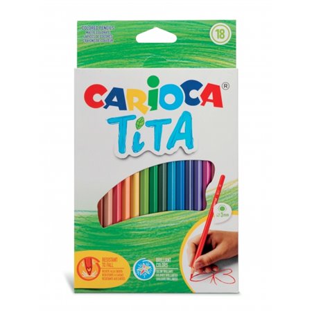 Carioca Tita - Pacote com 18 Lápis de Resina - Corpo Hexagonal - Cores Vibrantes e Laváveis - Escrita Suave - Mina Segura e Supe