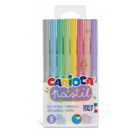 Conjunto de 8 Marcadores Carioca Pastel - Tinta super lavável - Perfeitos para colorir e destacar - Atóxicos - Ponta cônica bloq