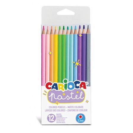 Conjunto de 12 Lápis de Madeira Carioca em Tons Pastel - Cores Pastel - Corpo Hexagonal - Cores Vibrantes e Laváveis - Escrita M