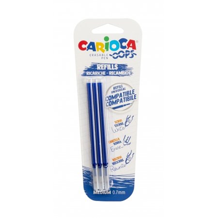 Carioca Oops - Pacote com 3 Refis Apagáveis para Caneta - Tinta Termossensível - Ponta de 0,7 mm - Azul