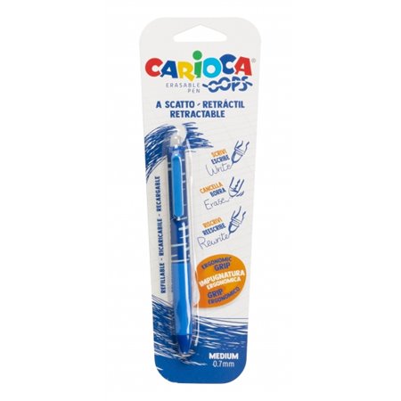 Caneta retrátil apagável Carioca Oops - Sensível ao calor - Empunhadura triangular ergonômica - Ponta de 0,7 mm - Refis compatív