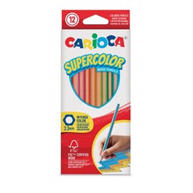 Conjunto de 12 lápis de cor Carioca Supercolor - Corpo hexagonal de madeira - Cores intensas e alta opacidade - Mina de 3,3 mm -