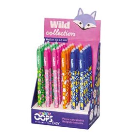 Carioca Wild Collection Oops Display Stand com 30 Canetas Apagáveis - Ponta de 0,7 mm - Desenhos Divertidos de Animais