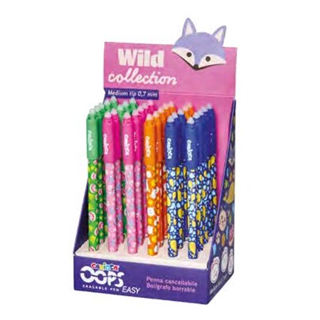 Carioca Wild Collection Oops Display Stand com 30 Canetas Apagáveis - Ponta de 0,7 mm - Desenhos Divertidos de Animais