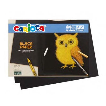 Pacote Carioca Preto com 20 folhas de papel preto A4 - 150 g/m² - Recomendado para giz, lápis de cor, marcadores com glitter, et