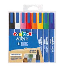 Conjunto de 8 Marcadores de Tinta Acrílica Carioca - Ponta Redonda Média 1,8-2,5mm - Tinta à Base de Água - Alta Cobertura - Cor