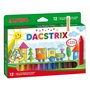 Conjunto de 12 giz de cera Alpino Dacstrix, semi-macios, em formato triangular, misturáveis, não mancham e em cores sortidas.