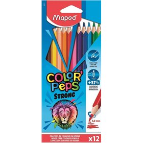 Maped Color'Peps Strong - Pacote com 12 Lápis de Cor Triangulares - Sem Madeira - Mina de 3,2 mm - Ponta Ultrarresistente - Core
