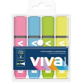 Kit com 4 Marcadores Fluorescentes Molin Viva - Espessura da Linha entre 1 e 5 mm - Tinta à Base de Água - Cores Sortidas