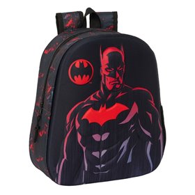 Mochila Safta Batman 3D - Alça Superior - Porta-Garrafas Lateral - 27x33x10cm - Preta